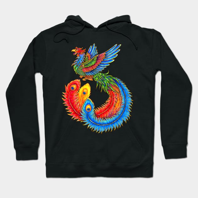 Fenghuang Chinese Phoenix Rainbow Bird Hoodie by rebeccawangart